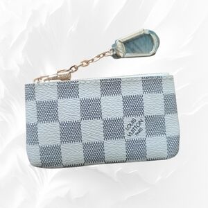 Checkered Zip Pouch Keychain Damier Azur Key Chain Bag Charm
